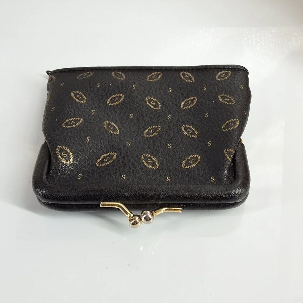 Vintage‎ Black Monogram S Kiss Lock Coin Purse Key Pouch